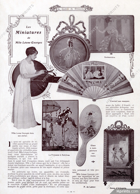Les miniatures de Léone Georges, 1910 - Mrs Paul Reboux Miniatures Fan, Sweet box..., Text by P. de Latour