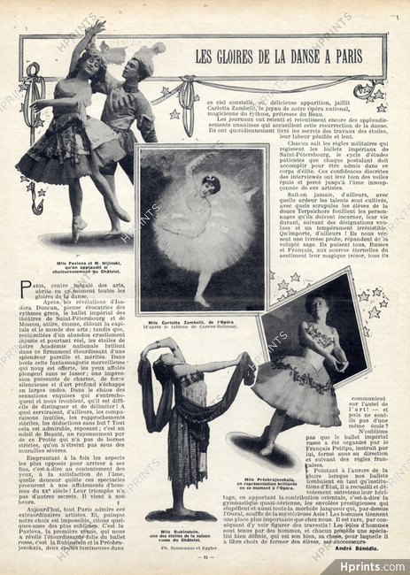 Les Gloires de la Danse à Paris, 1909 - Vaslav Nijinsky & Anna Pavlova Ida Rubinstein, Texte par André Bénédic