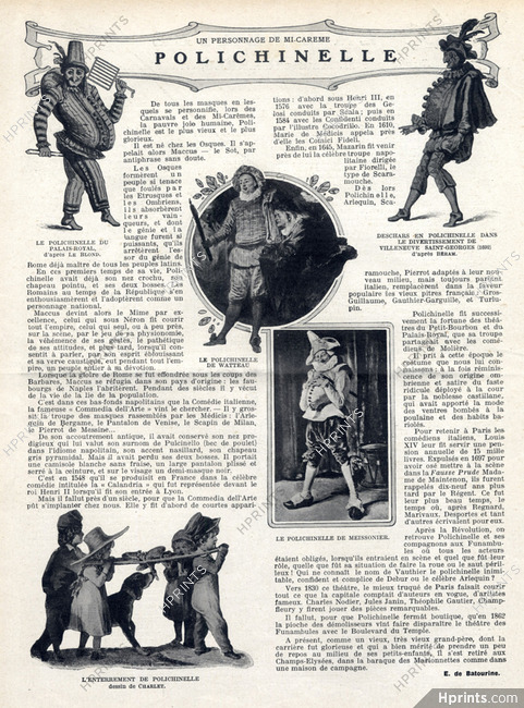 Polichinelle, 1908 - History Costumes, Pulcinella of Watteau, Meissonier, Texte par E. de Batourine