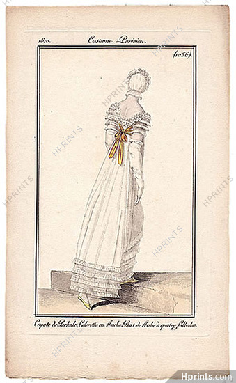 Le Journal des Dames et des Modes 1810 Costume Parisien N°1066 Falbalas