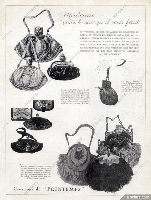 Au Printemps (Department store) 1920 Handbags Ostrich's Feathers, Fan...