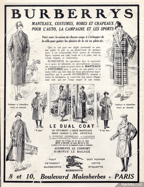 Burberrys (Clothing) 1925 Dual Coat, Raincoat — Advertisement