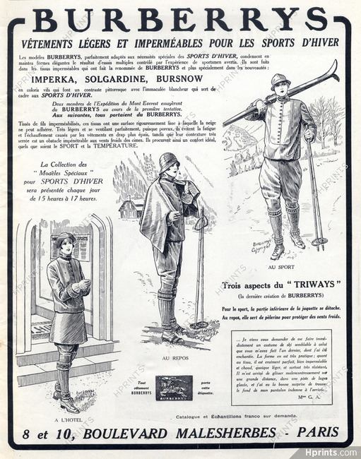 Burberrys (Clothing) 1925 Winter Sports, Triways, Skiing