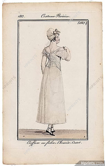 Le Journal des Dames et des Modes 1813 Costume Parisien N°1337 Horace Vernet Corset