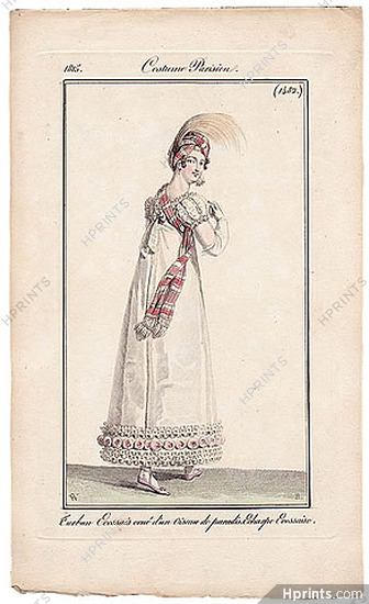 Le Journal des Dames et des Modes 1815 Costume Parisien N°1482 Horace Vernet, Scottish Scarf & Turban