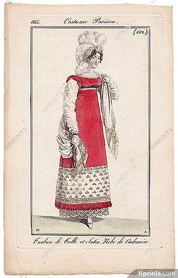 Le Journal des Dames et des Modes 1815 Costume Parisien N°1512 Horace Vernet, Cashmere Dress