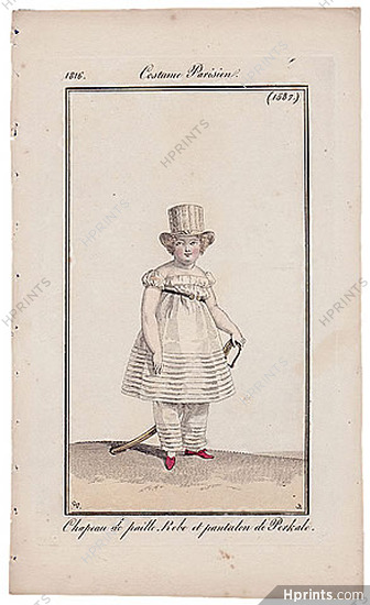 Le Journal des Dames et des Modes 1816 Costume Parisien N°1587 Horace Vernet, Girl, Trousers