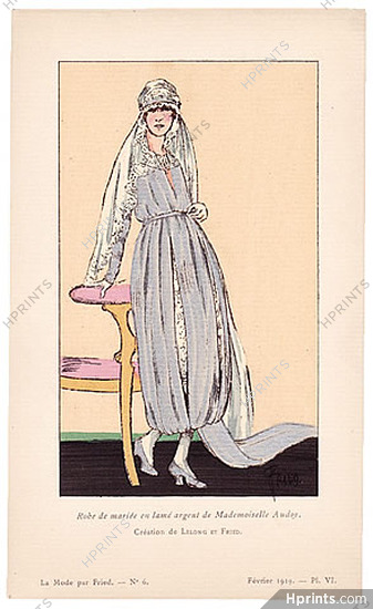 Fried 1919 Wedding Dress, Lucien Lelong, Miss Audoy, Pochoir