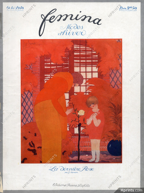 Georges Lepape 1918 The Last Rose, Art Deco Style, Femina Original Cover