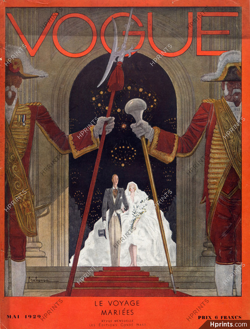 Georges Lepape 1929 Marriage, Wedding Dress, Vogue Paris Original Cover