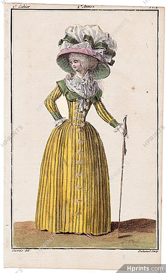 Magasin des Modes Nouvelles Françoises et Angloises 1786 cahier n°2, plate n°1, Desrais, Fitted Coat