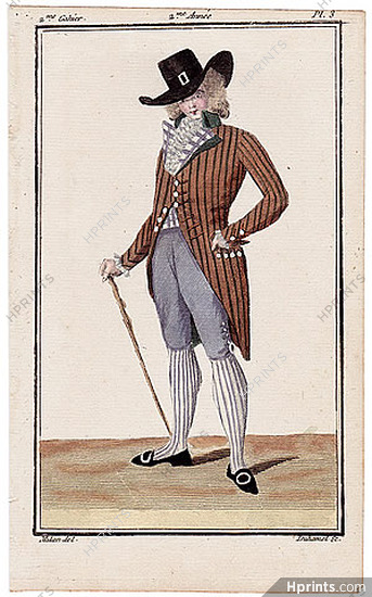 Magasin des Modes Nouvelles Françoises et Angloises 1786 cahier n°2, plate n°3, Mitan, English Man
