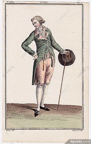 Magasin des Modes Nouvelles Françoises et Angloises 1786 cahier n°3, plate n°2, Desrais, Man, Tail Coat, Shoes