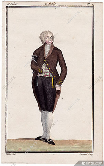 Magasin des Modes Nouvelles Françoises et Angloises 1786 cahier n°4, plate n°2, Mitan, English Man