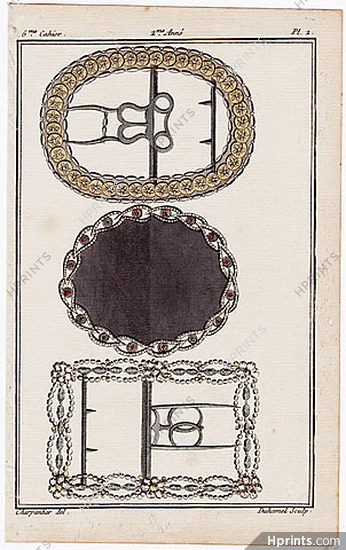 Magasin des Modes Nouvelles, Françaises et Anglaises 1786 cahier n°5, plate n°2, Charpantier, Buckles