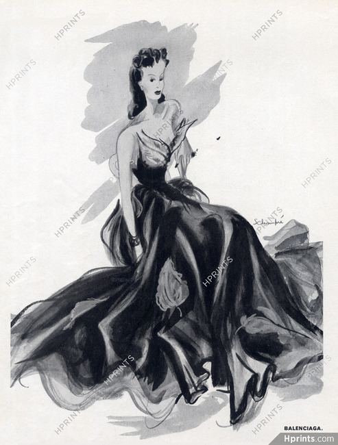 Balenciaga (Couture) 1939 Organsoie Evening Gown, Schompré