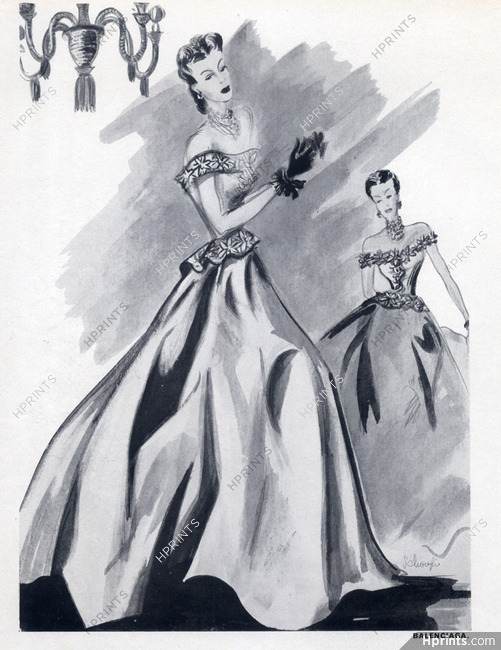 Balenciaga (Couture) 1939 Satin Corsellet Evening Gown, Schompré