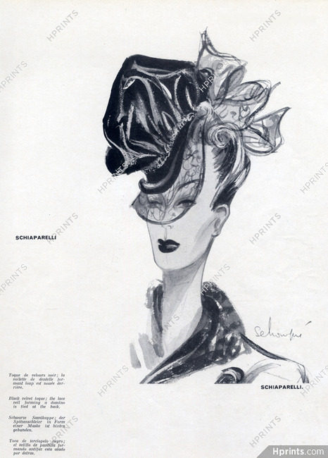 Schiaparelli (Hat) 1938 Velvet Toque, Schompré