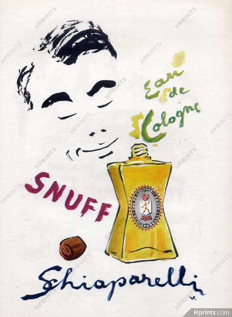 Schiaparelli (Perfumes) 1948 Snuff, Eau de Cologne, Man Portrait, Marcel Vertès