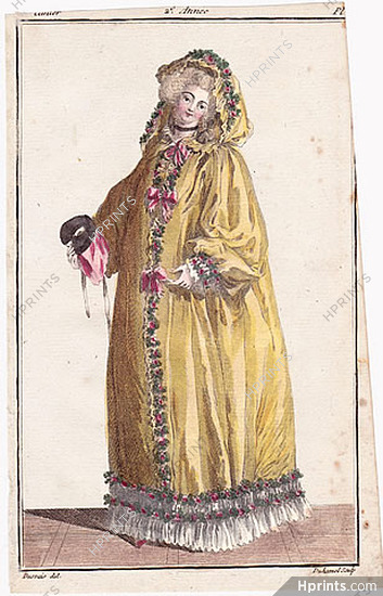 Magasin des Modes Nouvelles Françoises et Angloises 1787 cahier n°10, plate n°2, Desrais, Costume Disguise Domino