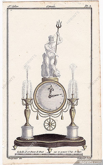 Magasin des Modes Nouvelles Françoises et Angloises 1787 cahier n°15, plate n°3, Cabinet Clock