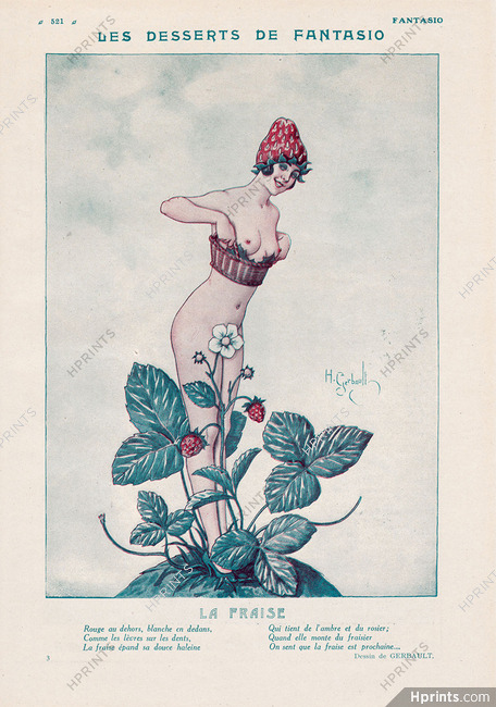La Fraise, 1923 - Henry Gerbault The Strawberry, Costume, Disguise, Nude