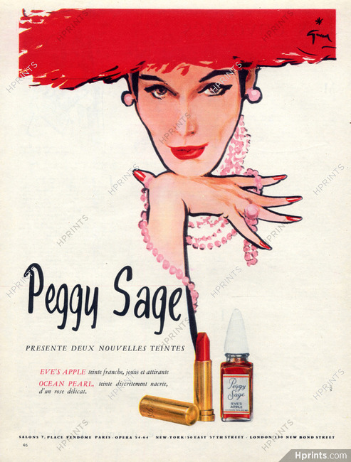Peggy Sage 1955 René Gruau, Nail Polish, Lipstick