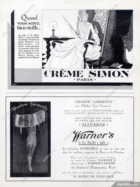 Crème Simon (Leon Benigni) 1929 Warner's, Girdle
