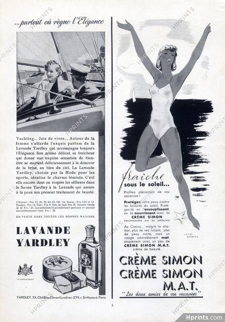 Crème Simon (Cosmetics) 1938 Henri Sjoberg, Swimmer