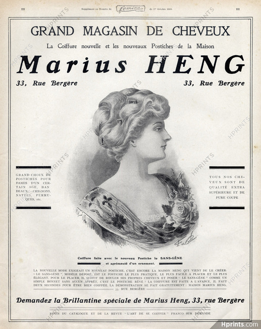 Marius Heng (Hairstyle) 1909 Hairpiece, Postiche