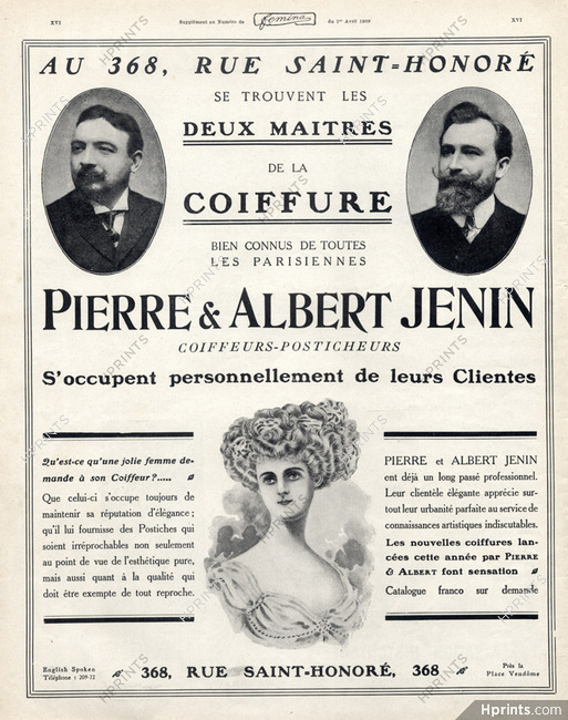 Pierre & Albert Jenin (Hairstyle) 1909 Hairpieces, Portraits