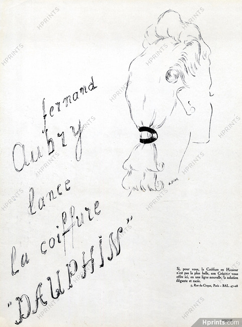 Fernand Aubry (Hairstyle) 1938 Drawing signed Christian Dior