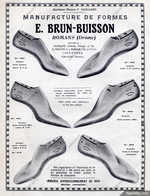Ets E. Brun-Buisson 1922 Formes pour Chaussures, Shoes