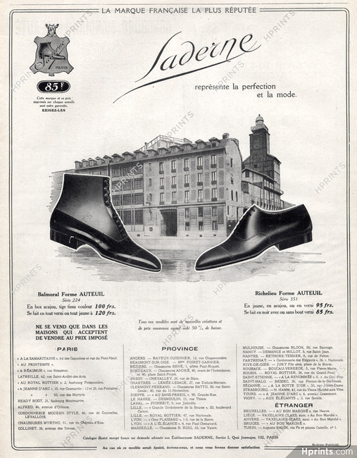 Saderne (Shoes) 1921 Factory — Advertisement