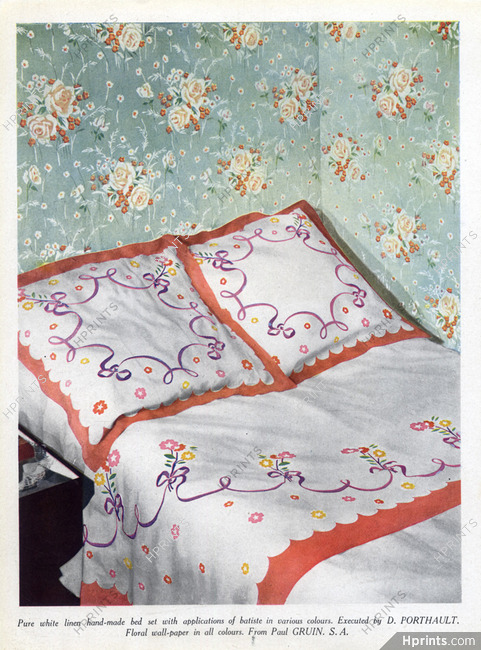 Porthault (Textile) 1947 Linen, Floral Wall-Paper Paul Gruin