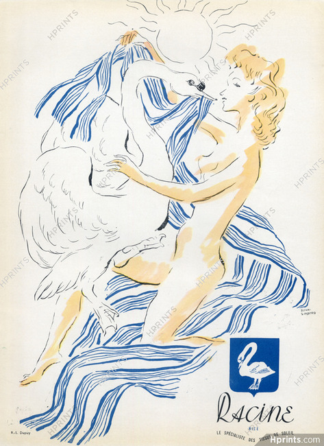 Racine (Textile) 1944 Swan Nude, Leda, Henri Sjoberg