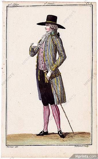 Magasin des Modes Nouvelles 1787 cahier n°17, plate n°1, Claude-Louis Desrais, Man