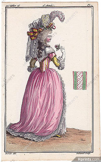 Magasin des Modes Nouvelles 1787 cahier n°17, plate n°2, Claude-Louis Desrais, Dress