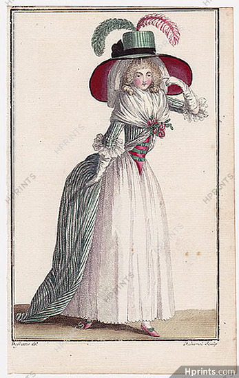 Magasin des Modes Nouvelles 1787 cahier n°21, plate n°1, Defraine, English Dress