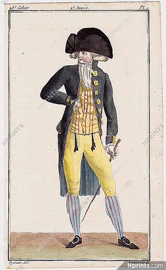 Magasin des Modes Nouvelles 1787 cahier n°23, plate n°1, Defraine, French Man