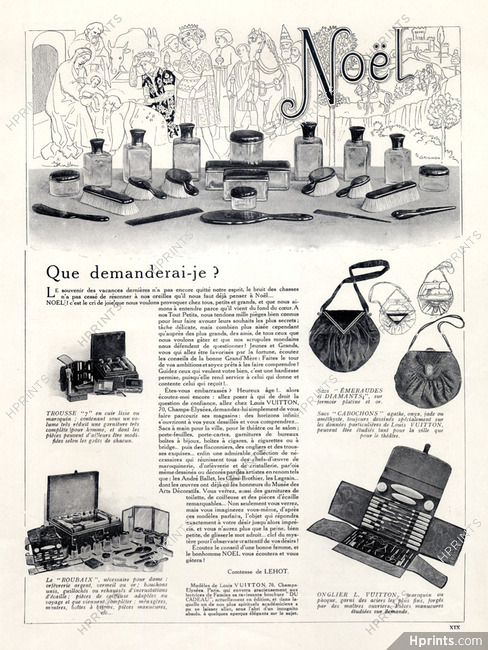 Louis Vuitton 1921 Toiletrie Bag, Handbags, Manicure set, Comtesse de Lehot, Drawing by Grignon, Text Comtesse de Lehot