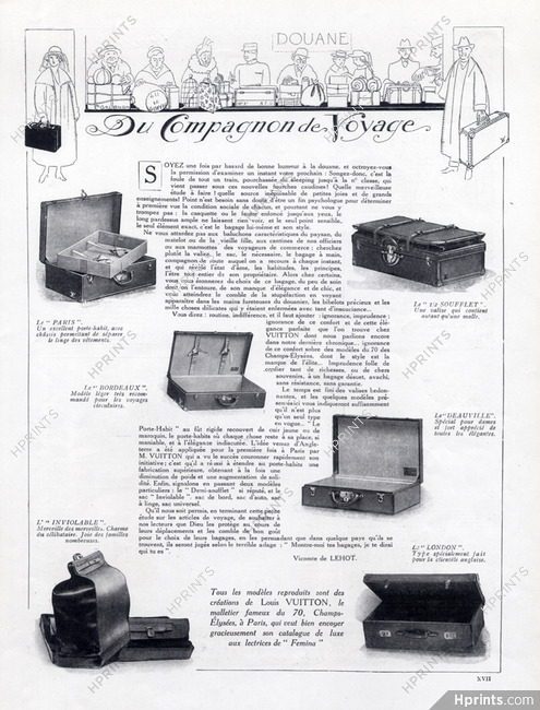 Louis Vuitton 1921 Suitcases, Grignon, Text Vicomte de Lehot