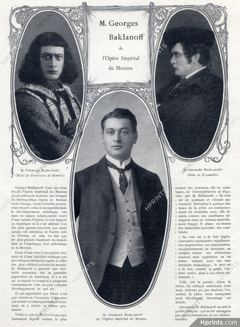 Georges Baklanoff (Portrait) 1911 Baryton Opéra de Moscou