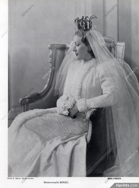 Molyneux 1939 Moire, bordée d'hermine, Wedding Dress, Miss Bergo