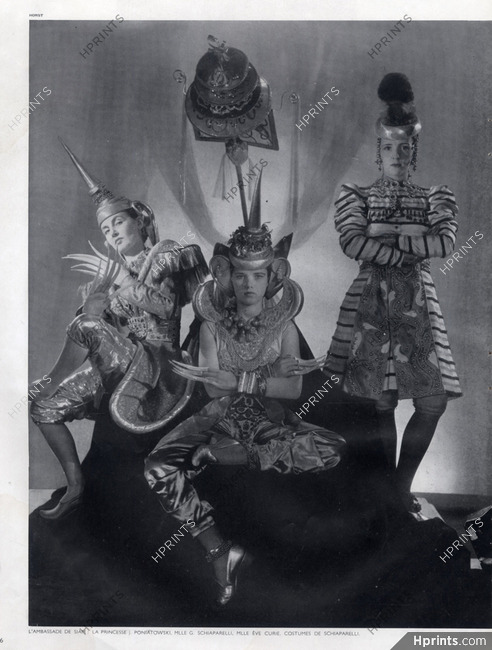 Schiaparelli (Costumes) 1939 L'Ambassade de Siam: Princesse Poniatowski, Gogo Schiaparelli, Eve Curie
