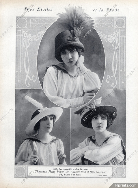 Eve Lavallière 1912 Heitz-Boyer Hats, Portraits