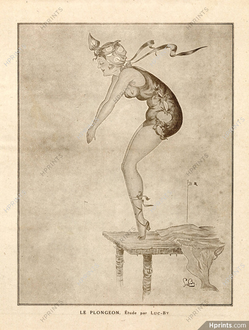 Luc-By 1918 Le Plongeon, Diving, Bathing Beauty, Swimmer