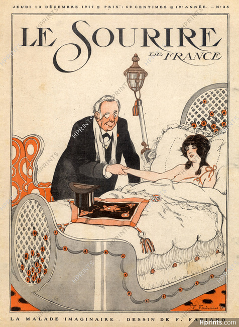 Fabien Fabiano 1917 "La Malade Imaginaire" Hypochondriac, Doctor, Decorative Room