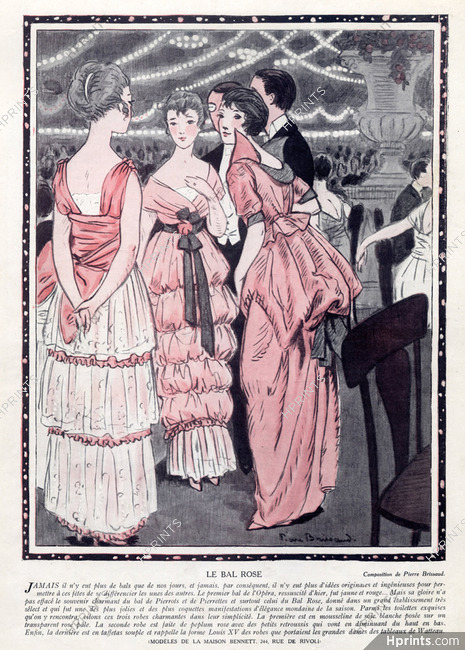Pierre Brissaud 1914 The Pink Ball, Evening Gown, Dresses Bennett (Couture)