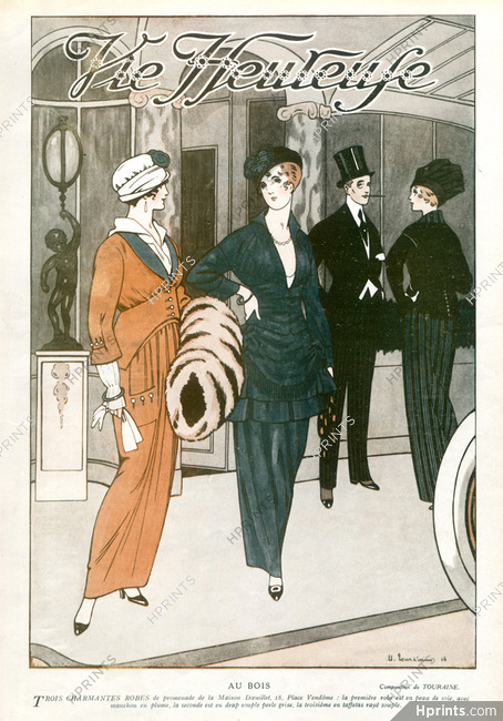 Doeuillet 1914 Edouard Touraine, Feathers Muff Fashion Illustration